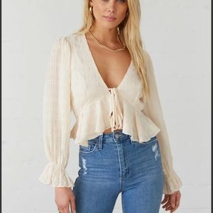 American Threads Kenzie Ruffle Tie Front Crop Top